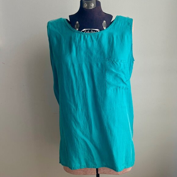 Vintage 90s 100% Silk Tank Top – Turquoise Blue – Made in USA – Size Small - Picture 2 of 6